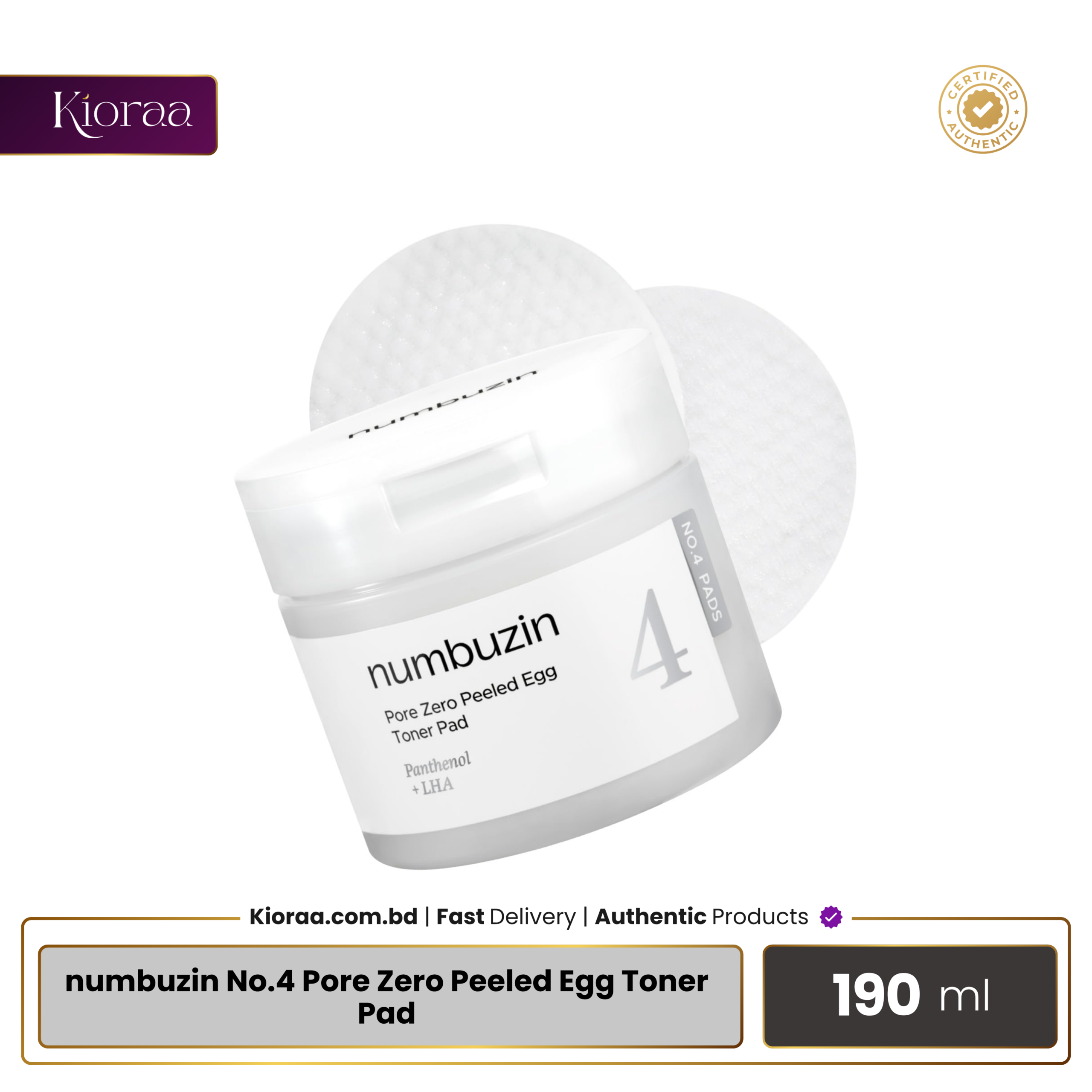 numbuzin  No.4 Pore Zero Peeled Egg Toner Pad – 190ml / 70 pads